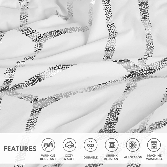 FULL/QUEEN 4pc. Metallic Vivian Comforter Set by Comfort Spaces White Silver - Picture 5 of 9